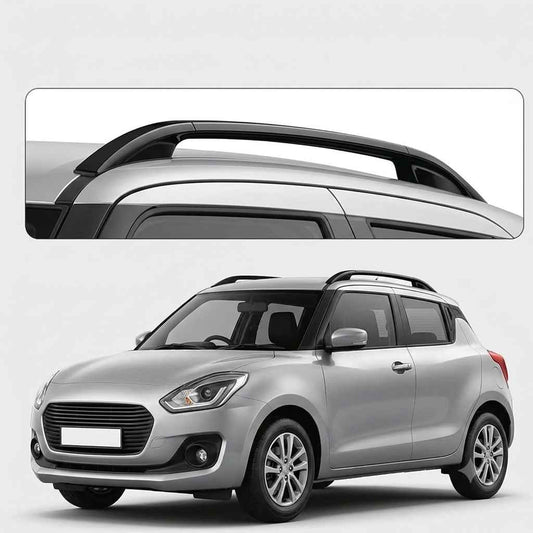 Galio Glossy Black Roof Rails for Maruti Suzuki Swift 2018-2024 | Set of 2 | Drill-Free Aesthetic Roof Styling