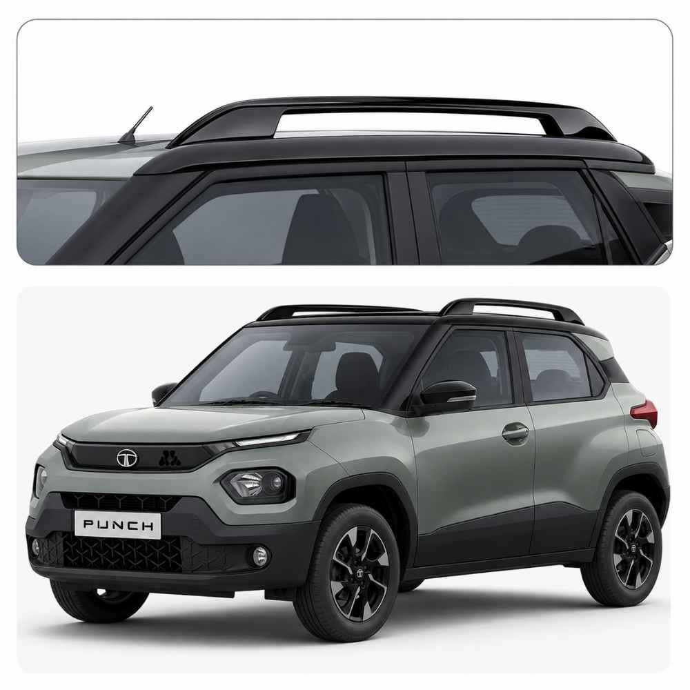 Galio Glossy Black Roof Rails for Tata Punch and Punch EV | Set of 2 | Drill-Free Aesthetic Roof Styling