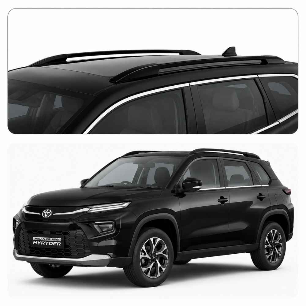 Galio Glossy Black Roof Rails for Toyota Urban Cruiser Hyryder 2022 Onwards | Set of 2 | Drill-Free Aesthetic Roof Styling