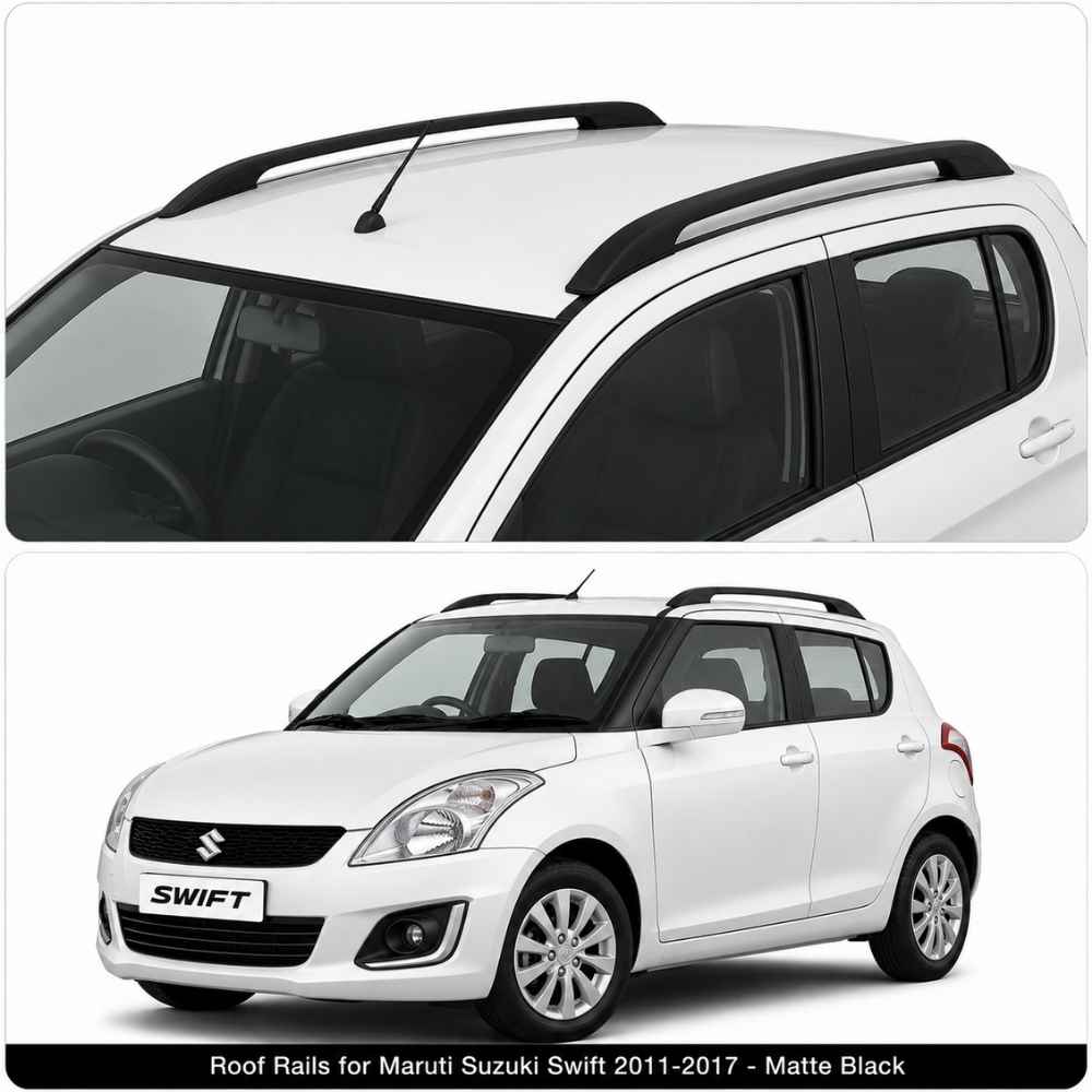 Galio Matte Black Roof Rails for Maruti Suzuki Swift 2011 to 2017 | Set of 2 | Drill-Free Aesthetic Roof Styling