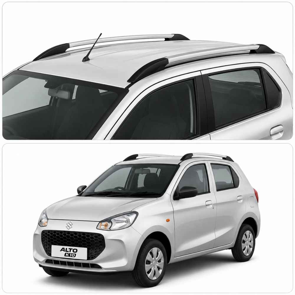 Galio Silver and Black Roof Rails for Maruti Suzuki Alto K10 2022 Onwards | Set of 2 | Drill-Free Aesthetic Roof Styling