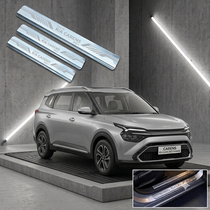 Galio Stainless Steel Door Sill Guards for Kia Carens 2022 Onwards | Set of 4 Scuff Plates | Metal Threshold Protection