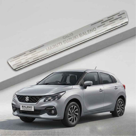 Galio Stainless Steel Door Sill Guards for Maruti Suzuki Baleno 2015 Onwards | Set of 4 Scuff Plates | Metal Threshold Protection