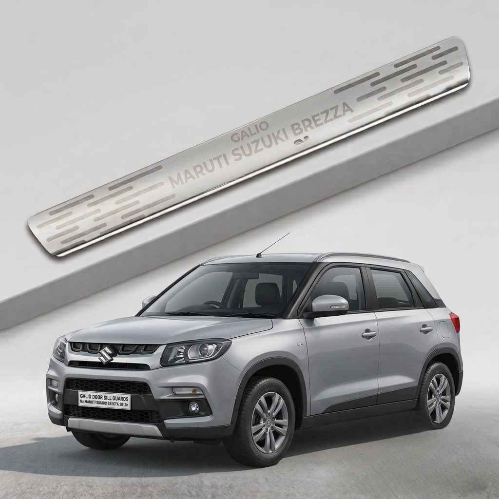 Galio Stainless Steel Door Sill Guards for Maruti Suzuki Brezza 2016 Onwards | Set of 4 Scuff Plates | Metal Threshold Protection