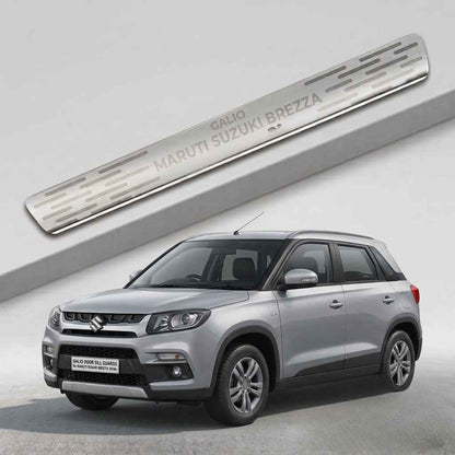 Galio Stainless Steel Door Sill Guards for Maruti Suzuki Brezza 2016 Onwards | Set of 4 Scuff Plates | Metal Threshold Protection