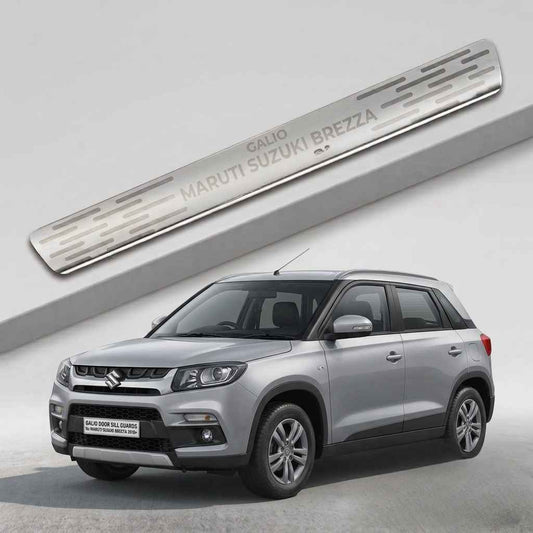 Galio Stainless Steel Door Sill Guards for Maruti Suzuki Brezza 2016 Onwards | Set of 4 Scuff Plates | Metal Threshold Protection