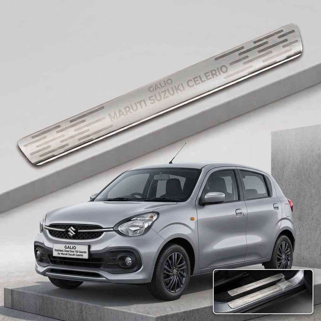 Galio Stainless Steel Door Sill Guards for Maruti Suzuki Celerio 2014 Onwards | Set of 4 Scuff Plates | Metal Threshold Protection