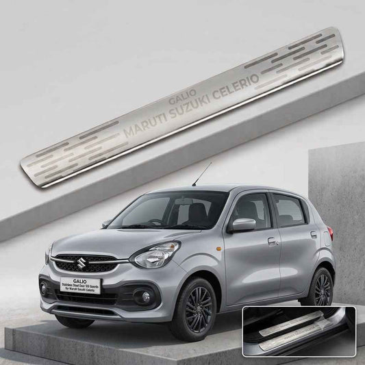 Galio Stainless Steel Door Sill Guards for Maruti Suzuki Celerio 2014 Onwards | Set of 4 Scuff Plates | Metal Threshold Protection