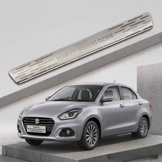 Galio Stainless Steel Door Sill Guards for Maruti Suzuki Dzire 2017 Onwards | Set of 4 Scuff Plates | Metal Threshold Protection