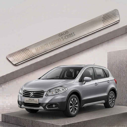 Galio Stainless Steel Door Sill Guards for Maruti Suzuki S-Cross 2017 Onwards | Set of 4 Scuff Plates | Metal Threshold Protection