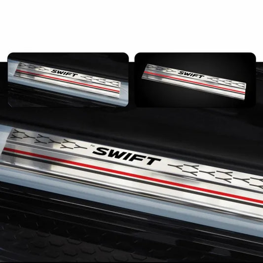 Galio Stainless Steel Door Sill Guards for Maruti Suzuki Swift 2011-17 | Set of 4 Scuff Plates | Metal Threshold Protection
