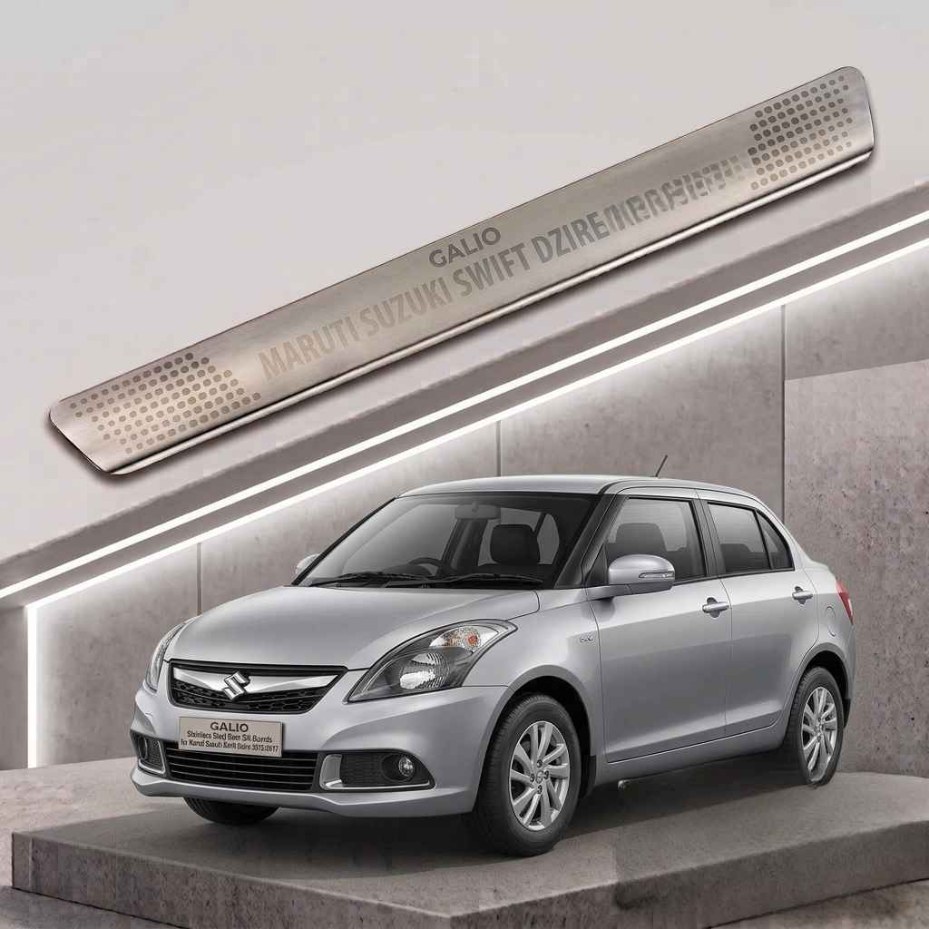 Galio Stainless Steel Door Sill Guards for Maruti Suzuki Swift Dzire 2012-2017 | Set of 4 Scuff Plates | Metal Threshold Protection