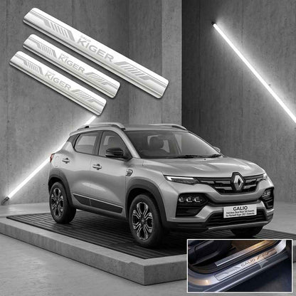 Galio Stainless Steel Door Sill Guards for Renault Kiger 2021 Onwards | Set of 4 Scuff Plates | Metal Threshold Protection