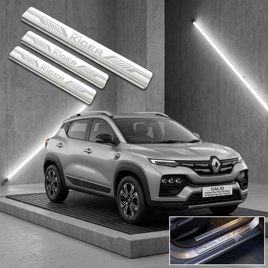 Galio Stainless Steel Door Sill Guards for Renault Kiger 2021 Onwards | Set of 4 Scuff Plates | Metal Threshold Protection