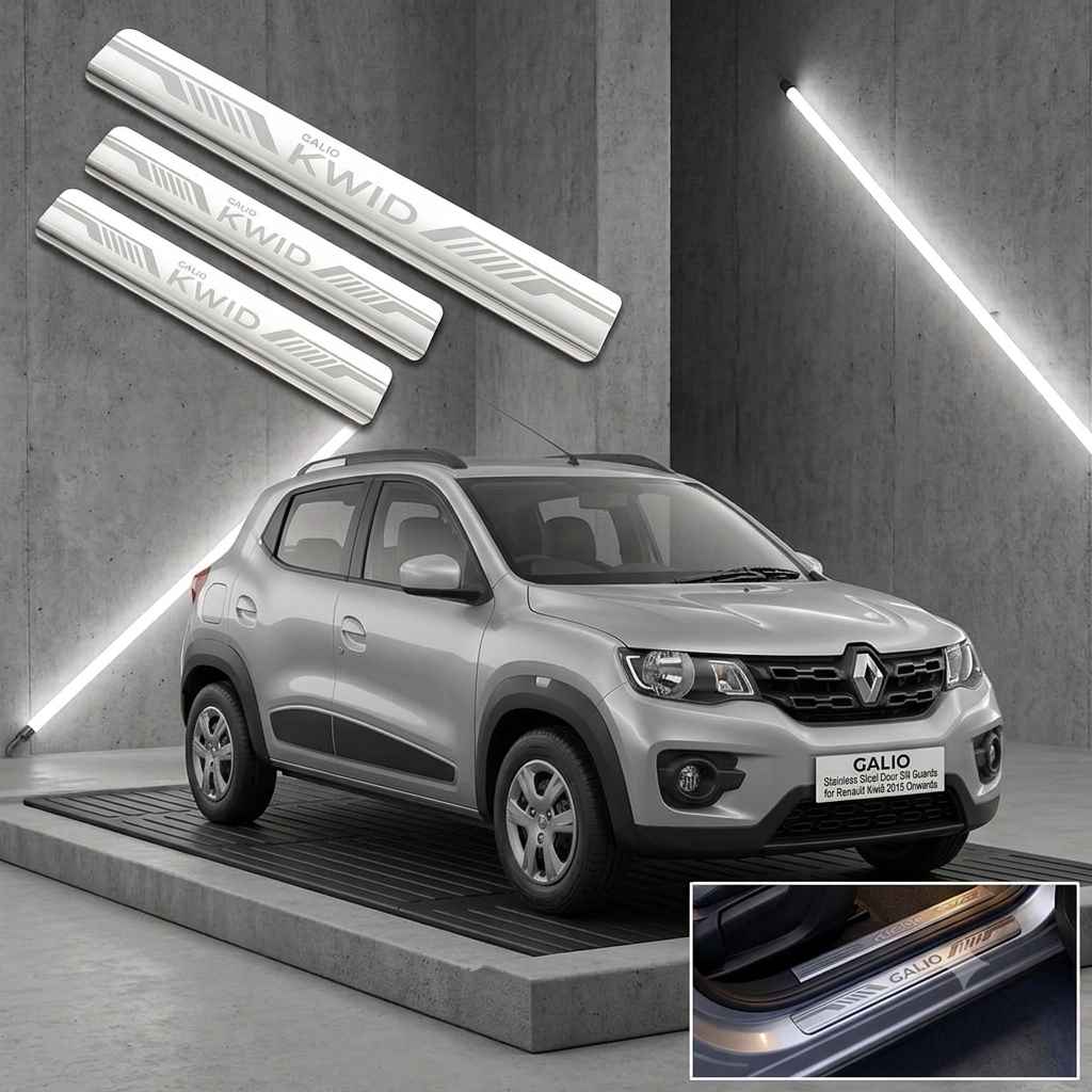 Galio Stainless Steel Door Sill Guards for Renault Kwid 2015 Onwards | Set of 4 Scuff Plates | Metal Threshold Protection