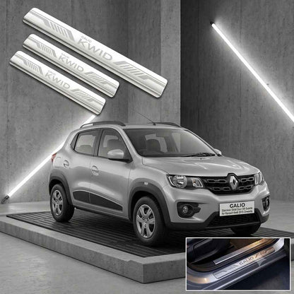 Galio Stainless Steel Door Sill Guards for Renault Kwid 2015 Onwards | Set of 4 Scuff Plates | Metal Threshold Protection