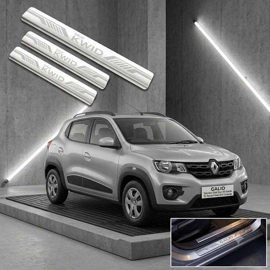 Galio Stainless Steel Door Sill Guards for Renault Kwid 2015 Onwards | Set of 4 Scuff Plates | Metal Threshold Protection