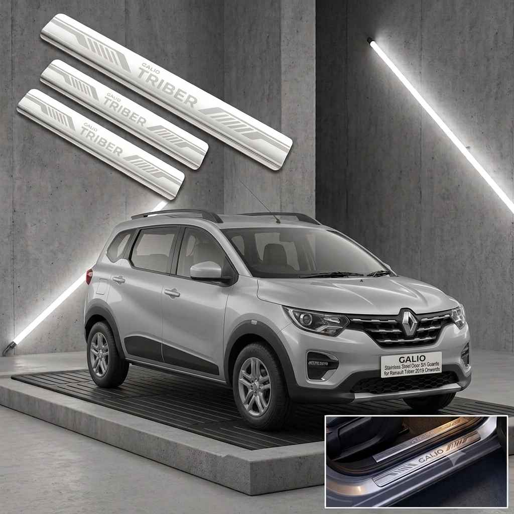 Galio Stainless Steel Door Sill Guards for Renault Triber 2019 Onwards | Set of 4 Scuff Plates | Metal Threshold Protection