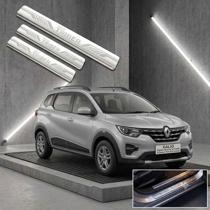 Galio Stainless Steel Door Sill Guards for Renault Triber 2019 Onwards | Set of 4 Scuff Plates | Metal Threshold Protection