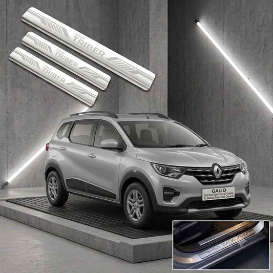 Galio Stainless Steel Door Sill Guards for Renault Triber 2019 Onwards | Set of 4 Scuff Plates | Metal Threshold Protection