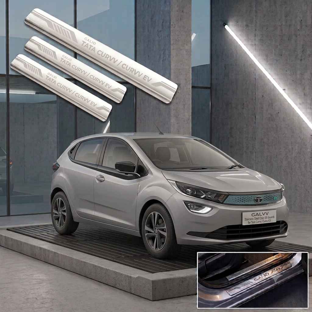 Galio Stainless Steel Door Sill Guards for Tata Curvv & Curvv EV | Set of 4 Scuff Plates | Metal Threshold Protection