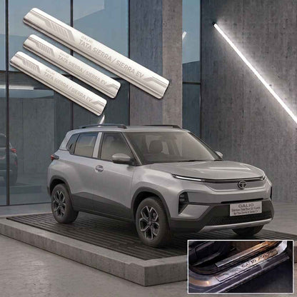 Galio Stainless Steel Door Sill Guards for Tata Sierra & Sierra EV | Set of 4 Scuff Plates | Metal Threshold Protection