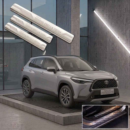 Galio Stainless Steel Door Sill Guards for Toyota Ebella 2026 Onwards | Set of 4 Scuff Plates | Metal Threshold Protection