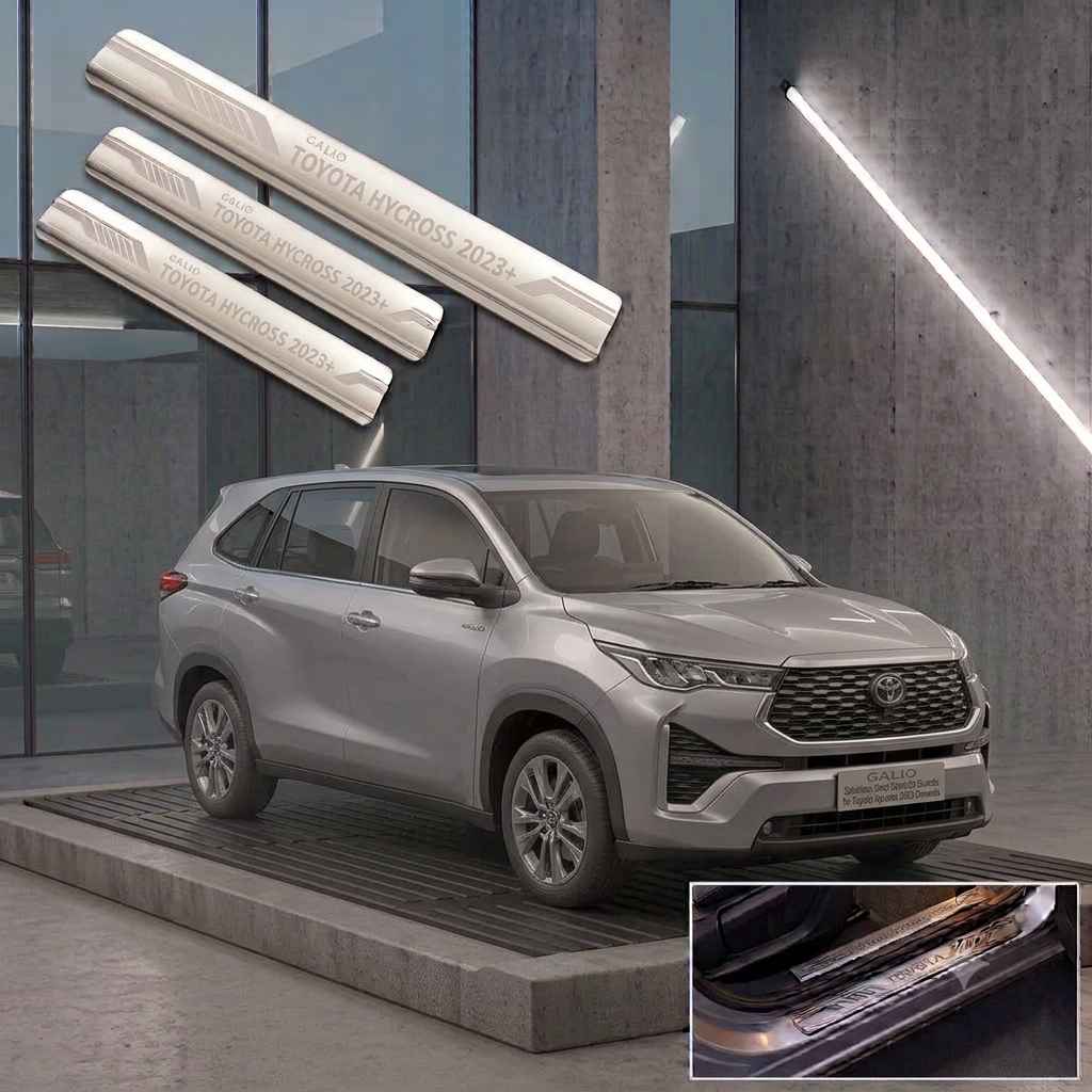 Galio Stainless Steel Door Sill Guards for Toyota Hycross 2023 Onwards | Set of 4 Scuff Plates | Metal Threshold Protection