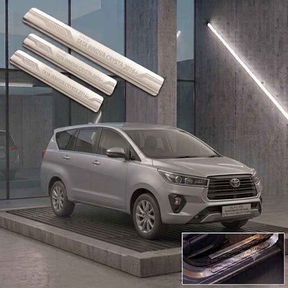 Galio Stainless Steel Door Sill Guards for Toyota Innova Crysta 2016 Onwards | Set of 4 Scuff Plates | Metal Threshold Protection