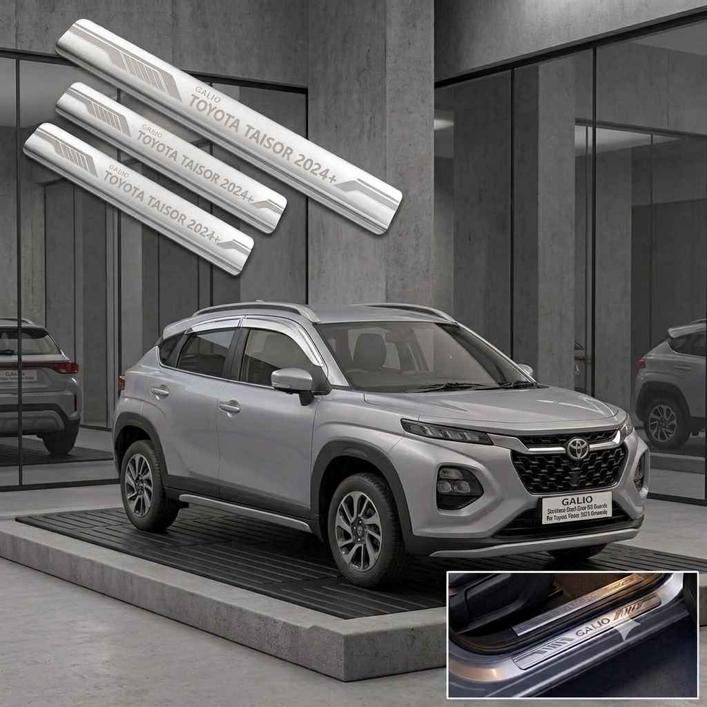 Galio Stainless Steel Door Sill Guards for Toyota Taisor 2024 Onwards | Set of 4 Scuff Plates | Metal Threshold Protection