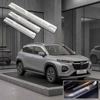 Galio Stainless Steel Door Sill Guards for Toyota Taisor 2024 Onwards | Set of 4 Scuff Plates | Metal Threshold Protection