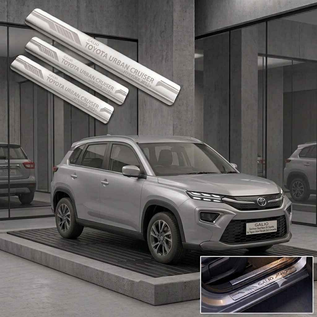 Galio Stainless Steel Door Sill Guards for Toyota Urban Cruiser Hyryder 2022 Onwards | Set of 4 Scuff Plates | Metal Threshold Protection