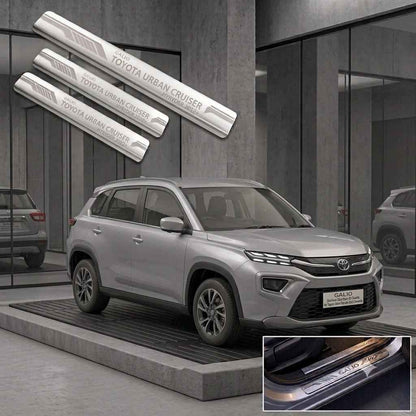 Galio Stainless Steel Door Sill Guards for Toyota Urban Cruiser Hyryder 2022 Onwards | Set of 4 Scuff Plates | Metal Threshold Protection