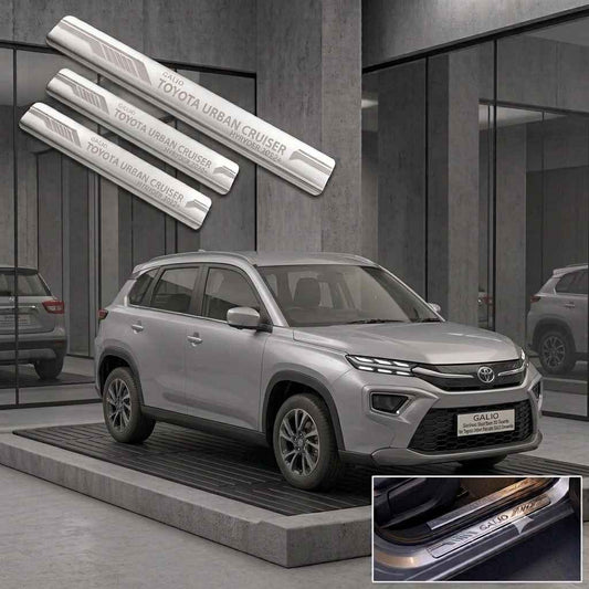 Galio Stainless Steel Door Sill Guards for Toyota Urban Cruiser Hyryder 2022 Onwards | Set of 4 Scuff Plates | Metal Threshold Protection