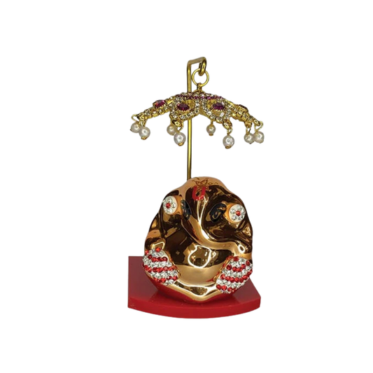 Ganesha Idol in Red Color with Umbrella for Car Dashboard