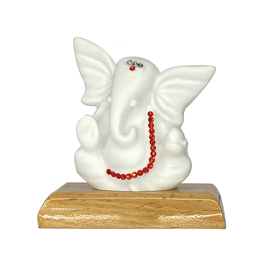 Ganesha Idol in White Color for Car Dashboard