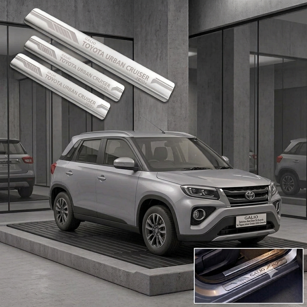 Galio Stainless Steel Door Sill Guards for Toyota Urban Cruiser 2020 Onwards | Set of 4 Scuff Plates | Metal Threshold Protection