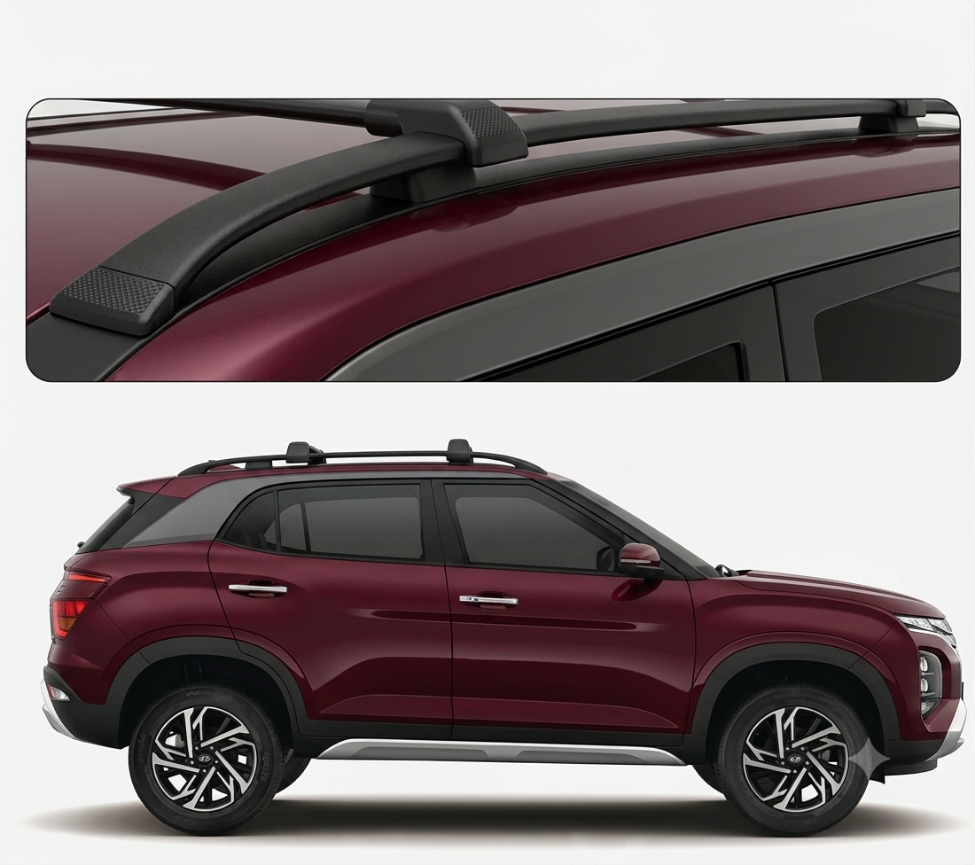 Galio Glossy Black Roof Rails for Hyundai Venue 2019-2024 | Set of 2 | Drill-Free Aesthetic Roof Styling