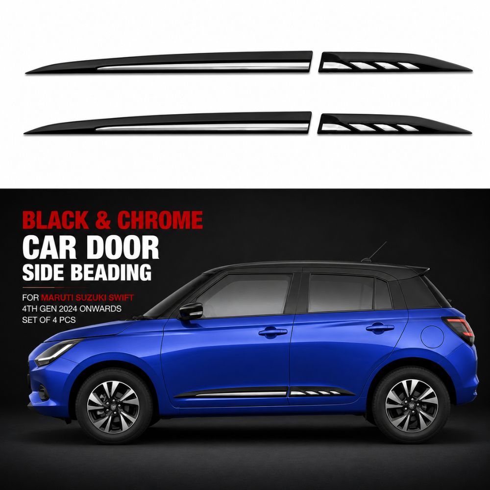 Generic Black & Chrome Car Door Side Beading for Maruti Suzuki Swift 4th Gen 2024 Onwards
