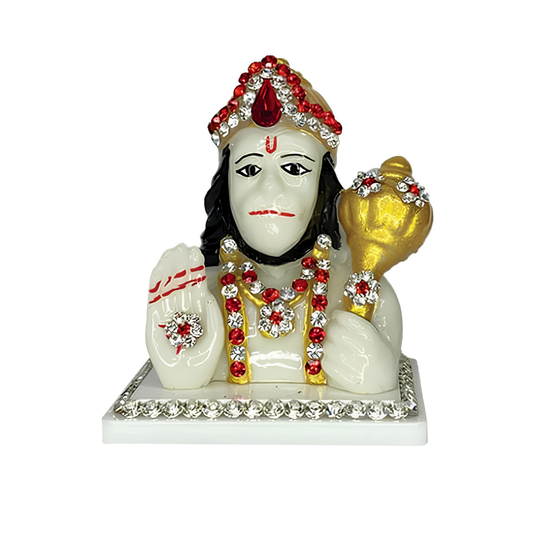 Hanuman Idol Statue in White Color for Car Dashboard
