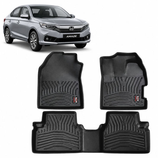 Techo X-Treme TPE Car Floor Mats for Honda Amaze 2018+ Manual & Auto | 2.5mm Tray Design | Set of 3 | OEM Fit
