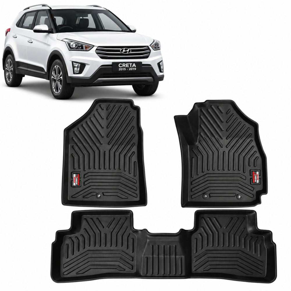 Techo X-Treme TPE Car Floor Mats for Hyundai Creta 2015-2019 | 2.5mm Tray Design | Set of 3 | OEM Fit

