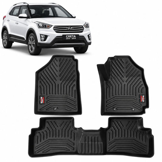Techo X-Treme TPE Car Floor Mats for Hyundai Creta 2015-2019 | 2.5mm Tray Design | Set of 3 | OEM Fit
