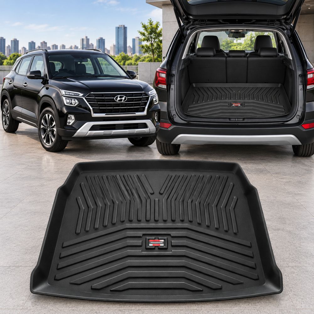 Techo X-treme Custom Fit TPE Trunk Mat for Hyundai Creta 2nd Gen 2020 Onwards | Tray Design | Raised Edges | Waterproof | All-Weather Boot Protection

