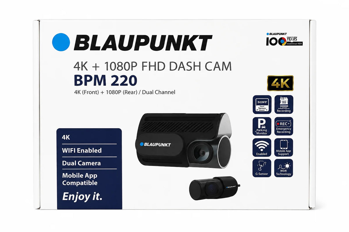 Blaupunkt BPM 220 Smartchoice Dual Channel Dash Cam | 4K Front + 1080P Rear | WiFi App Control | 24-Hr Parking Monitor