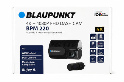 Blaupunkt BPM 220 Smartchoice Dual Channel Dash Cam | 4K Front + 1080P Rear | WiFi App Control | 24-Hr Parking Monitor