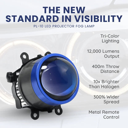 MOCO PL-10 3 Inch Tri-Color LED Projector Fog Lamp | 100W Hi-Low Beam | 12000 Lumens