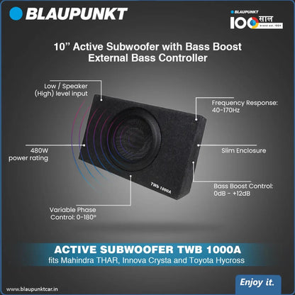Blaupunkt TWB 1000A 10-Inch Class D Active Bassbox | 120W RMS | 480W Peak | External Bass Controller