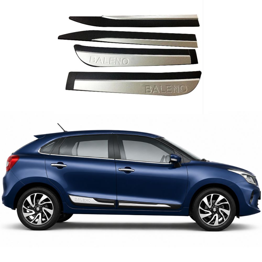 Imported Black & Silver Side Cladding & Beading for Maruti Suzuki Baleno 2015 to 2019 | Black & Silver

