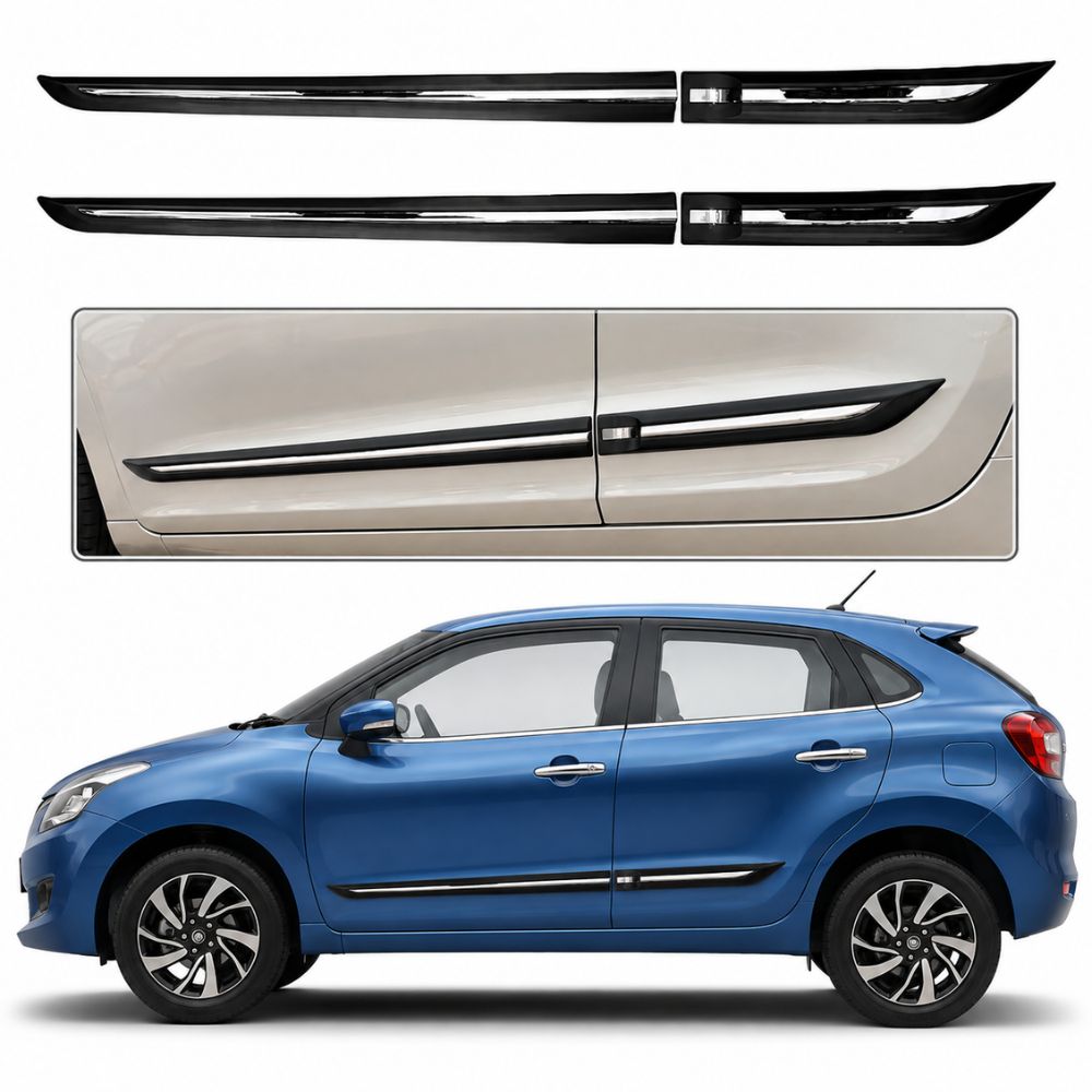Imported Car Door Side Beading for Maruti Suzuki Baleno 1st Gen 2015 to 2022 | Black with Chrome
